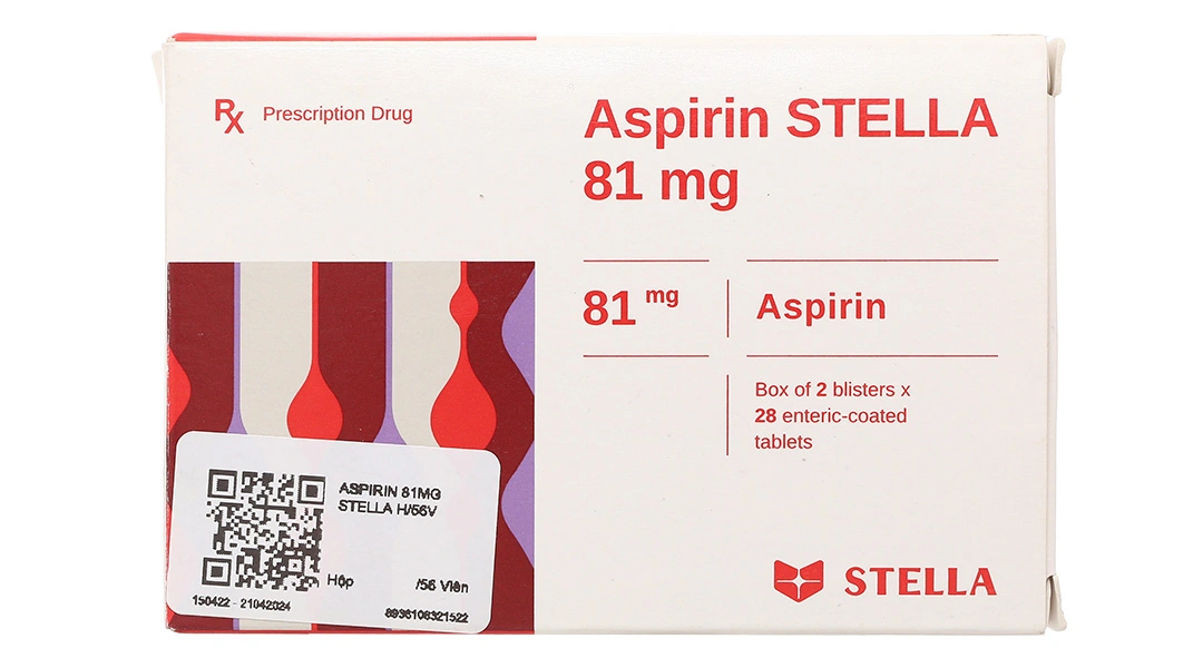 Aspirin Stella 81mg dự phòng đột quỵ, nhồi máu cơ tim (2 vỉ x 28 viên) - 1