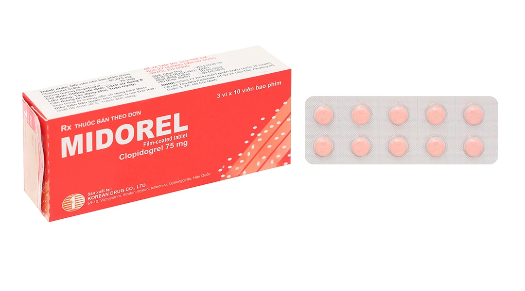 Midorel 75mg giảm biến cố do xơ vữa động mạch (3 vỉ x 10 viên) - 