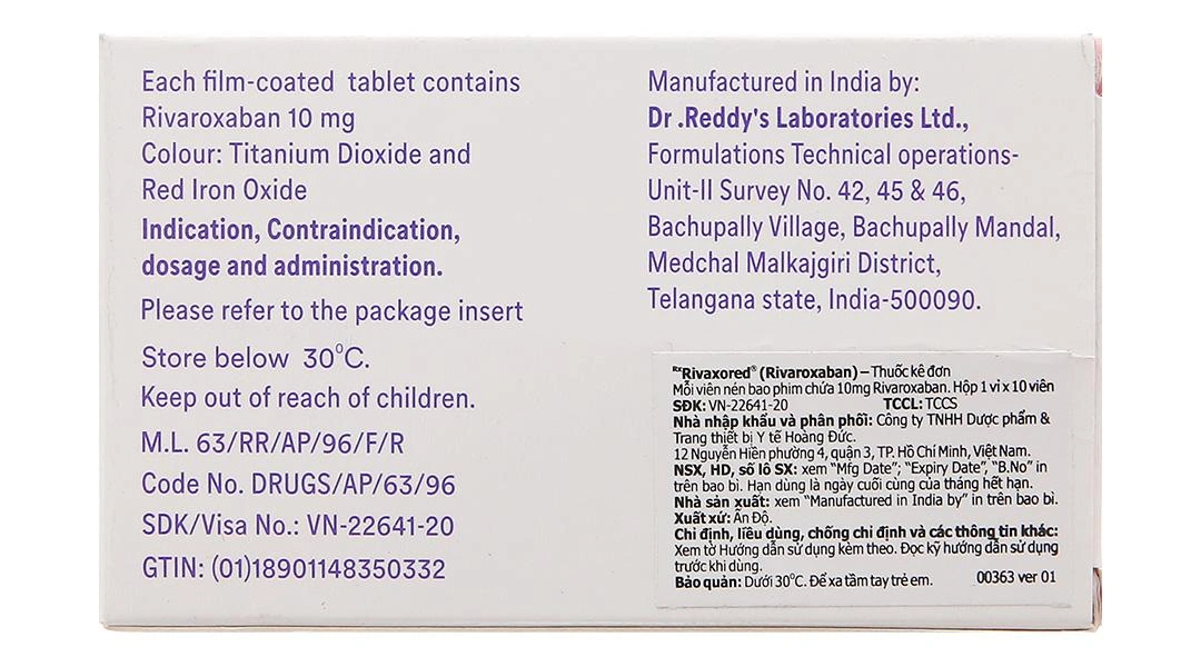 Rivaxored 10mg phòng ngừa thuyên tắc huyết khối tĩnh mạch (1 vỉ x 10 viên) - 1