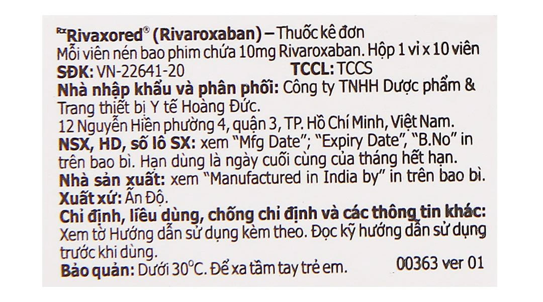 Rivaxored 10mg phòng ngừa thuyên tắc huyết khối tĩnh mạch (1 vỉ x 10 viên) - 4