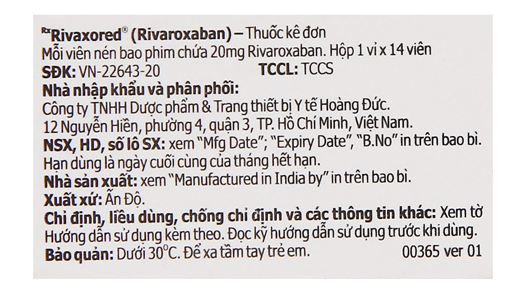 Rivaxored 20mg phòng ngừa đột quỵ (1 vỉ x 14 viên) - 4