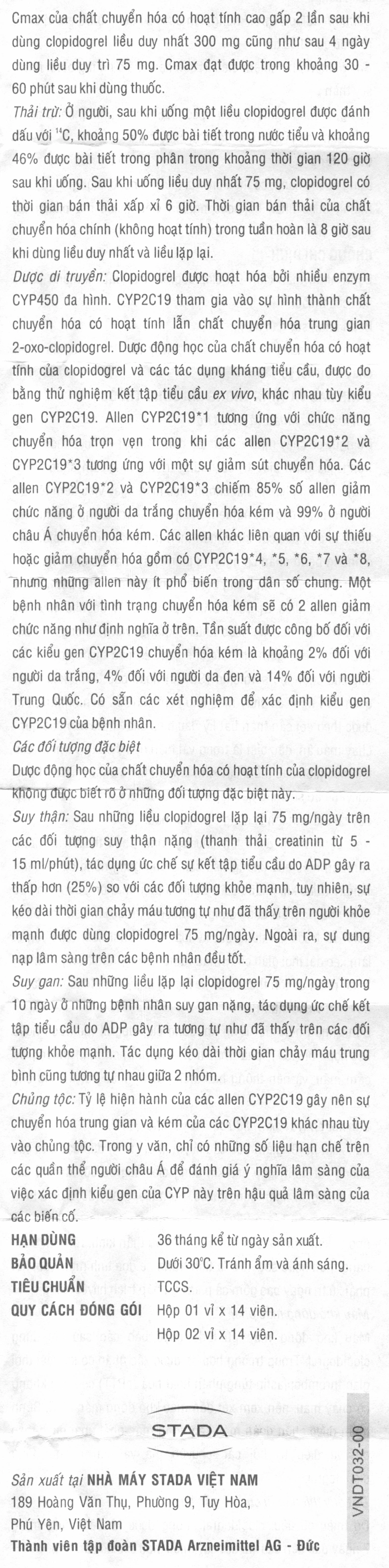 Clopidogrel Stada 75mg dự phòng biến cố do huyết khối động mạch (2 vỉ x 14 viên) - 9