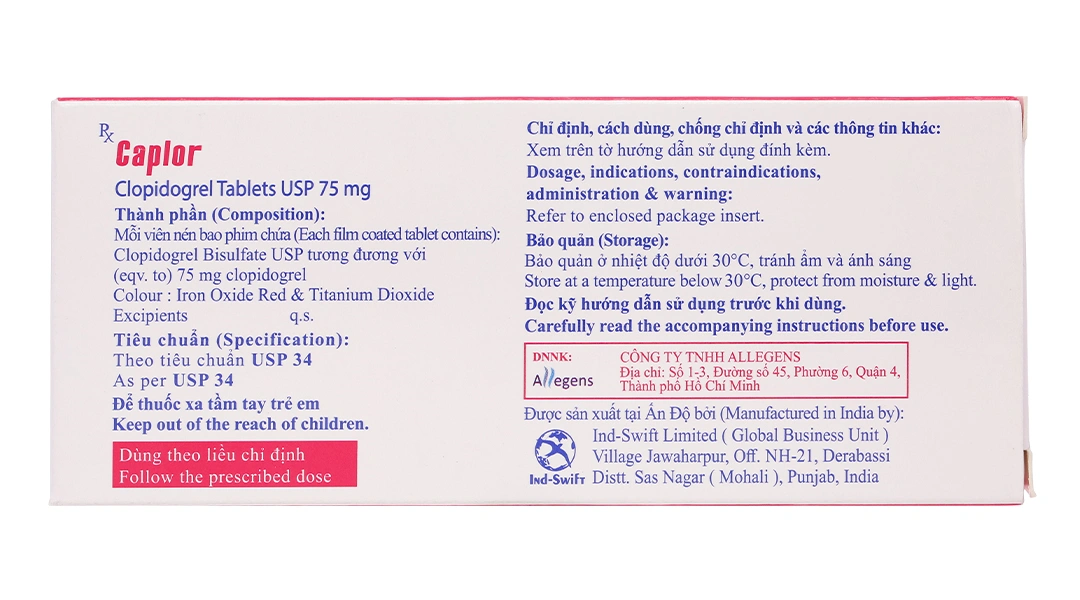 Caplor 75mg dự phòng biến cố do huyết khối động mạch (3 vỉ x 10 viên) - 1