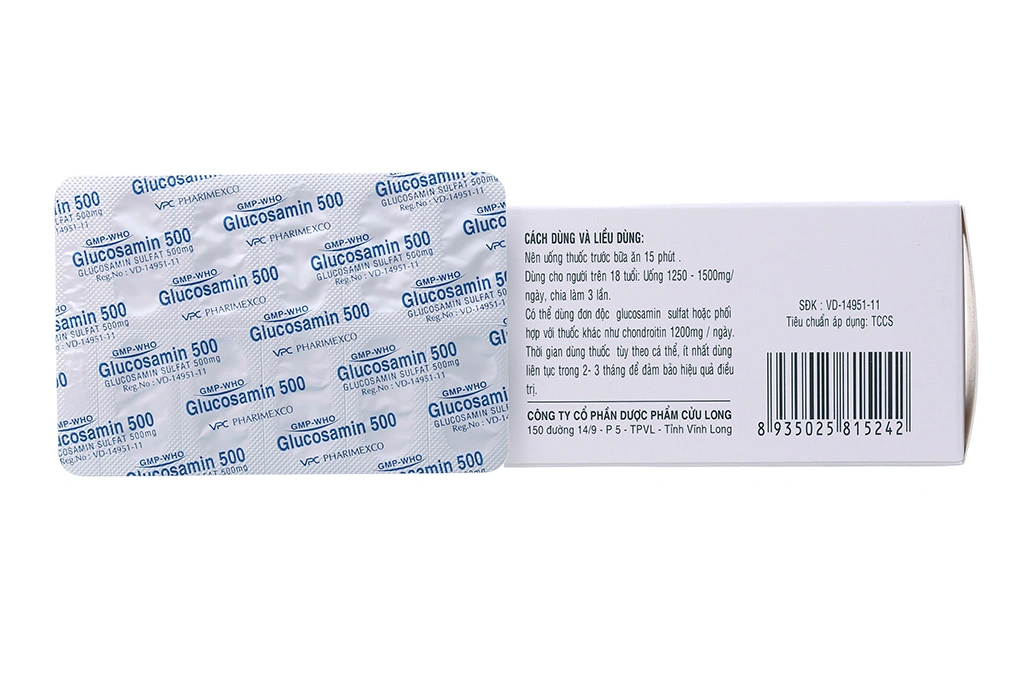 Glucosamin 500 VPC 500mg giảm triệu chứng thoái hóa khớp (10 vỉ x 10 viên) - 1