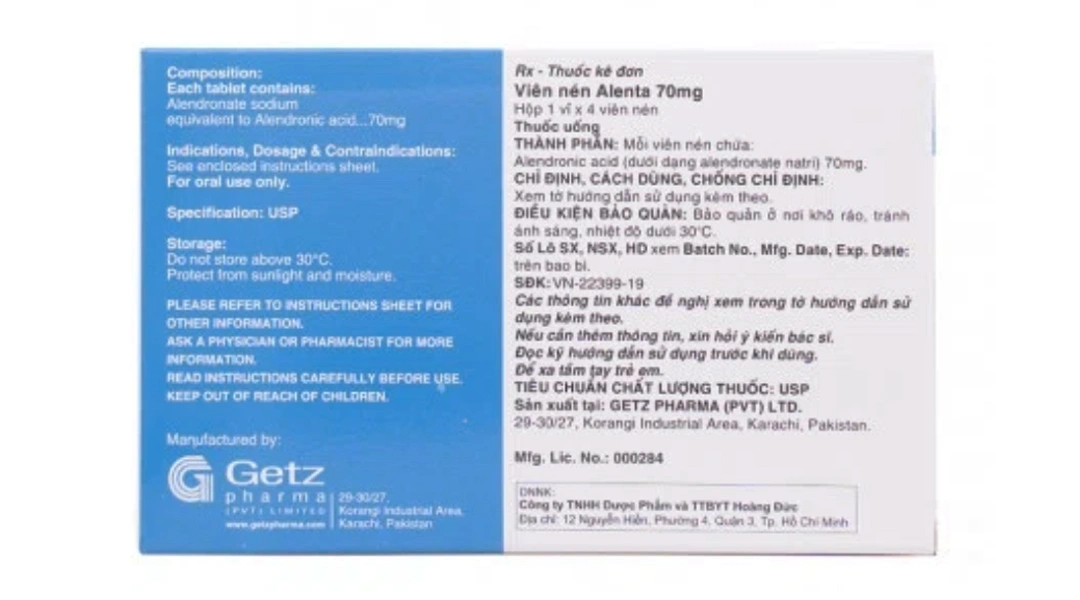 Alenta 70mg điều trị loãng xương (1 vỉ x 4 viên) - 1