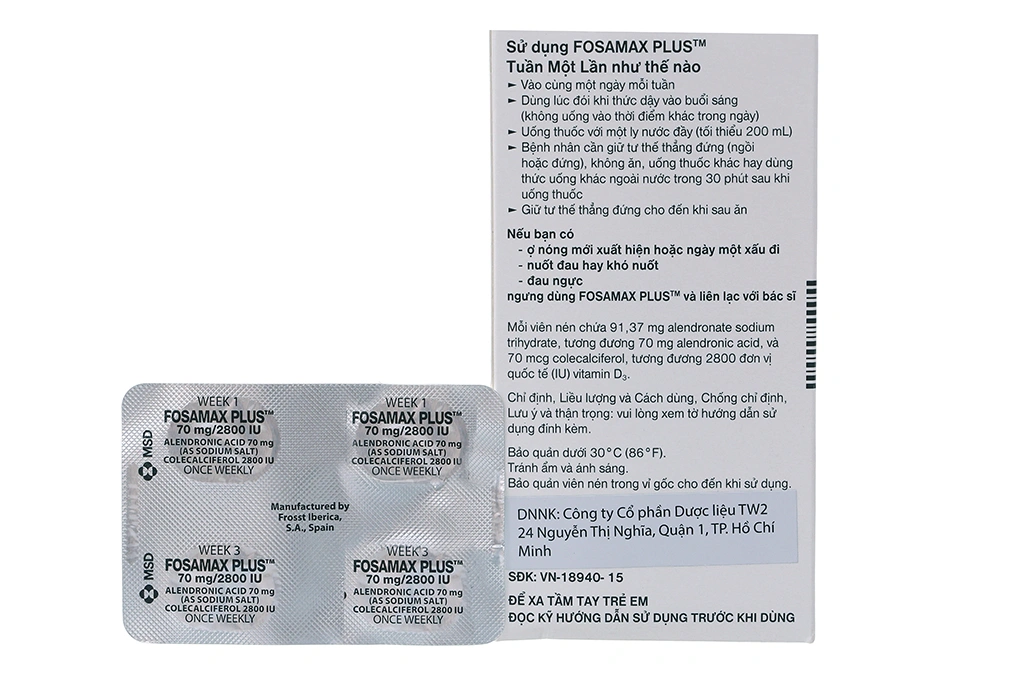 Fosamax Plus 70mg/2800IU trị loãng xương (1 vỉ x 4 viên) - 1