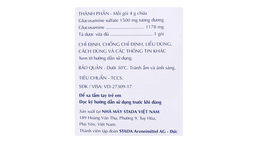 Thuốc bột Glucosamine Stada Sachet 1500mg giảm thoái hóa khớp (30 gói x 4g) - 2