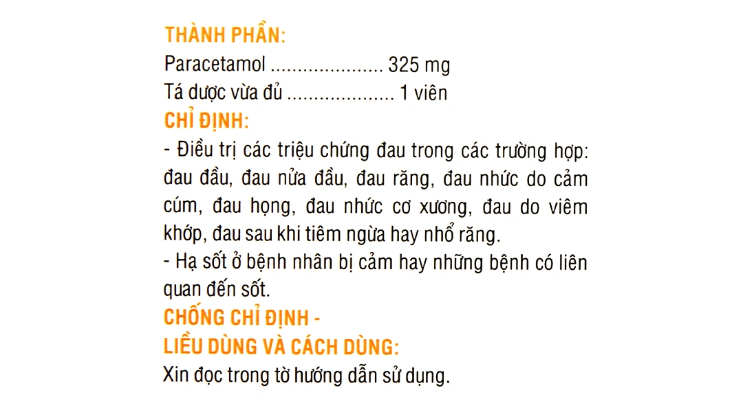 Hapacol 325 giảm đau, hạ sốt (10 vỉ x 10 viên) - 4