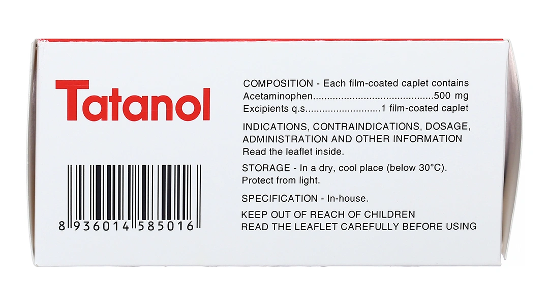 Tatanol 500mg giảm đau, hạ sốt (10 vỉ x 10 viên) - 4