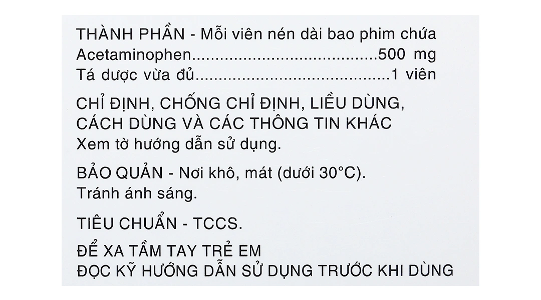 Tatanol 500mg giảm đau, hạ sốt (10 vỉ x 10 viên) - 6