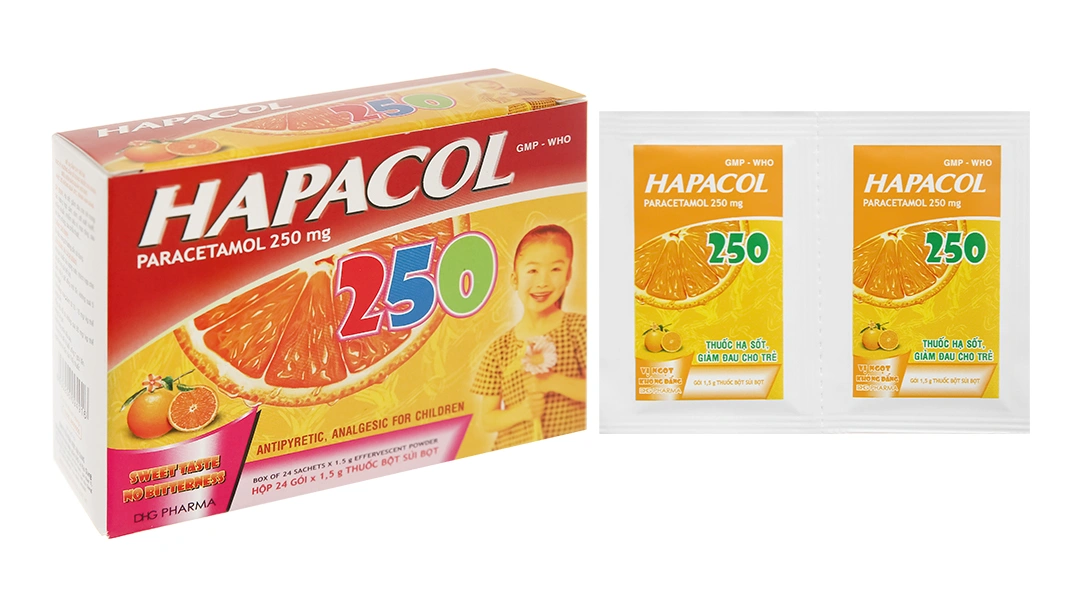 Bột sủi Hapacol 250 giảm đau, hạ sốt (24 gói x 1.5g) - 