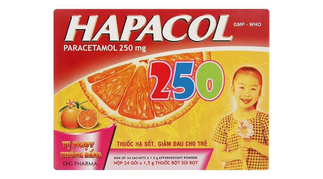 Bột sủi Hapacol 250 giảm đau, hạ sốt (24 gói x 1.5g) - 1