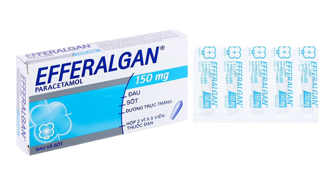 Viên đặt trực tràng Efferalgan 150mg giúp giảm đau, hạ sốt (2 vỉ x 5 viên) - 