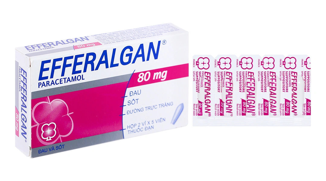 Viên đặt trực tràng Efferalgan 80mg giảm đau, hạ sốt (2 vỉ x 5 viên) - 