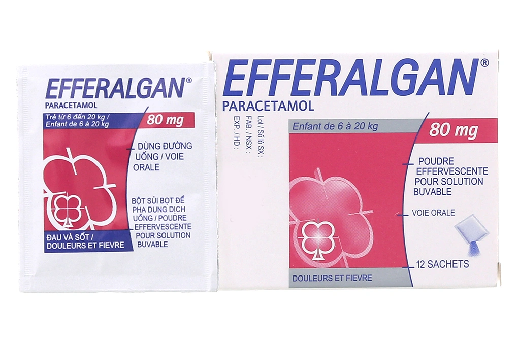 Bột sủi Efferalgan 80mg giúp giảm đau, hạ sốt hộp 12 gói - 