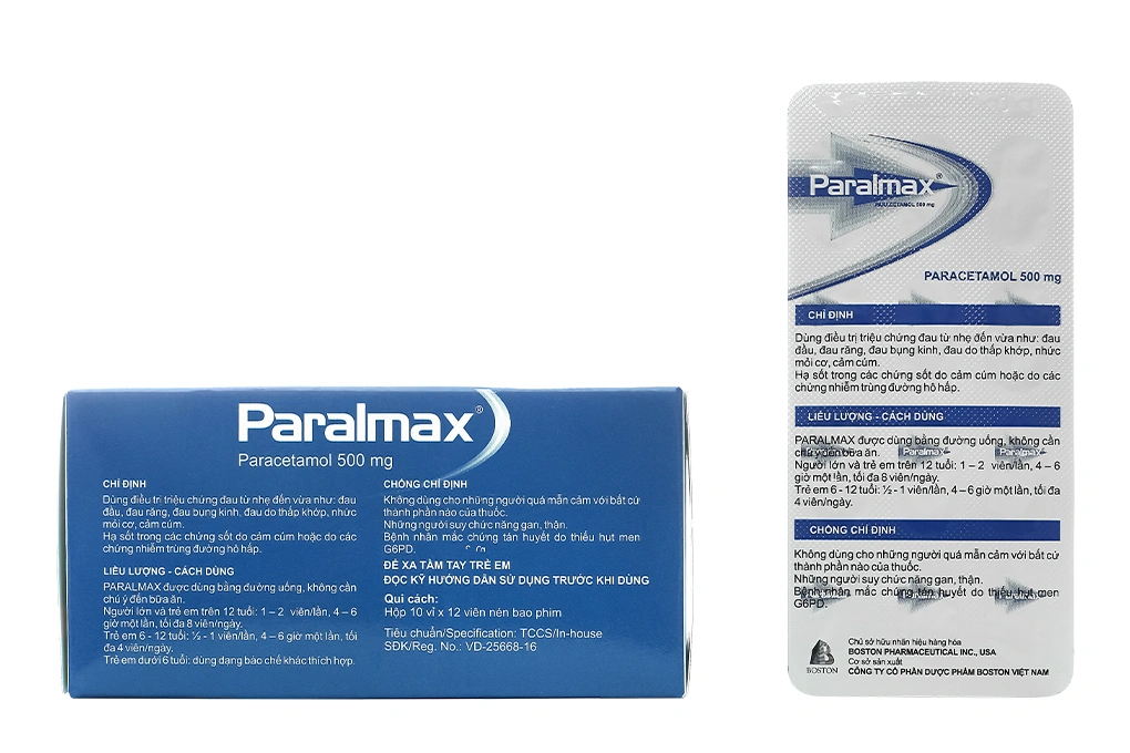 Paralmax 500mg giảm đau, hạ sốt từ nhẹ đến vừa (10 vỉ x 12 viên) - 1