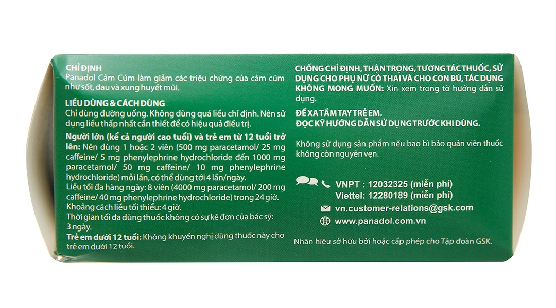 Panadol Cảm Cúm giảm các triệu chứng sốt, đau, sung huyết mũi (15 vỉ x 12 viên) - 2