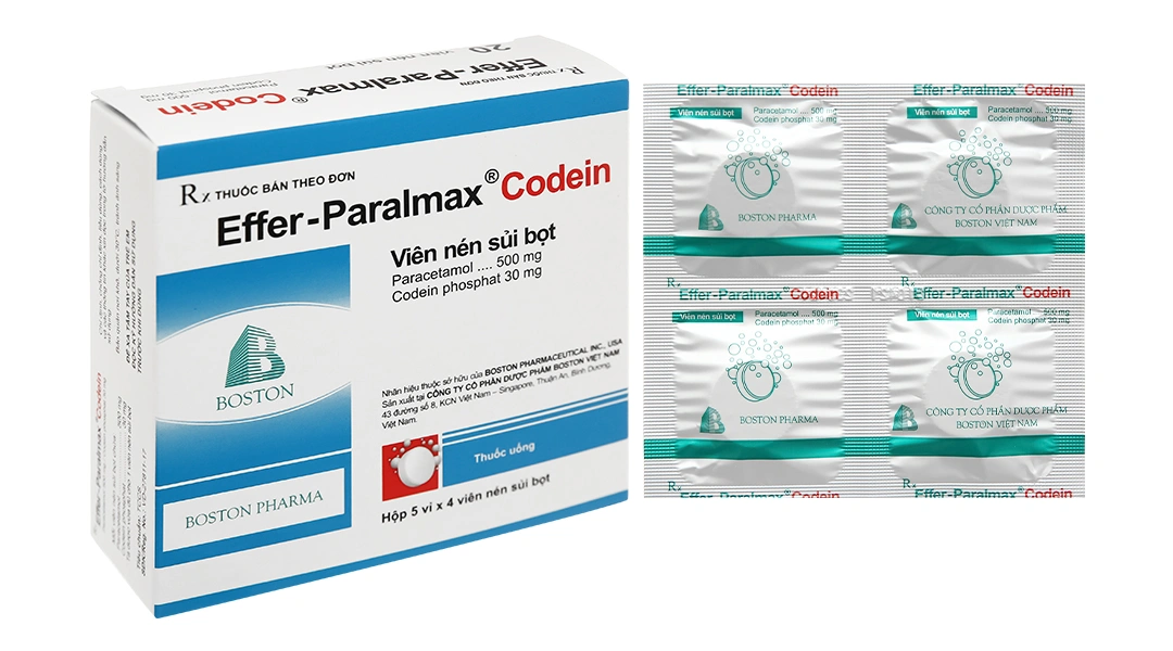 Viên sủi Effer-Paralmax Codein giảm đau cấp tính ở mức độ trung bình (5 vỉ x 4 viên) - 