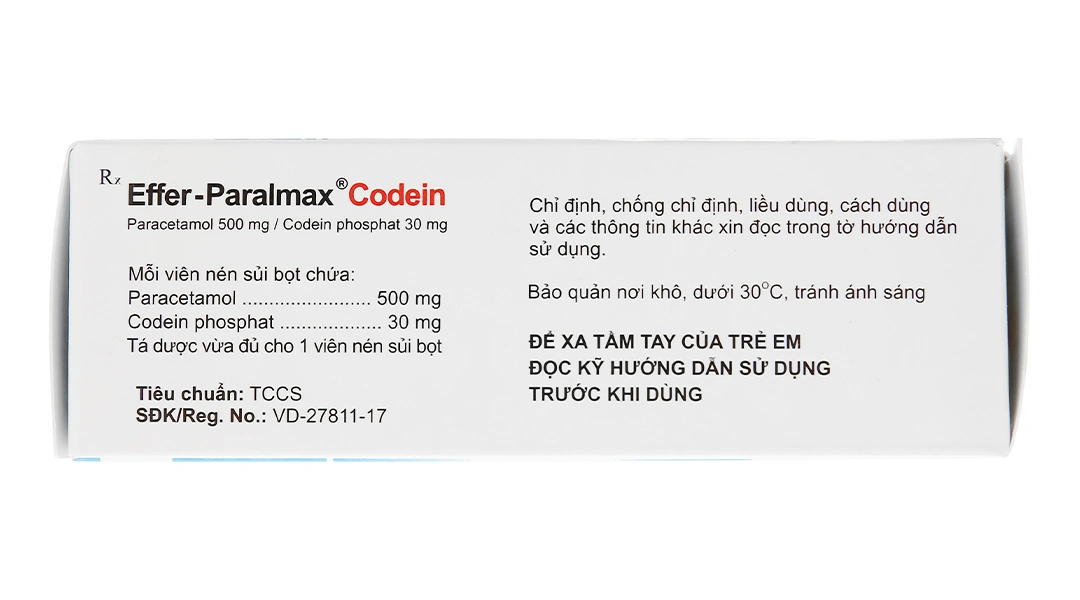 Viên sủi Effer-Paralmax Codein giảm đau cấp tính ở mức độ trung bình (5 vỉ x 4 viên) - 2