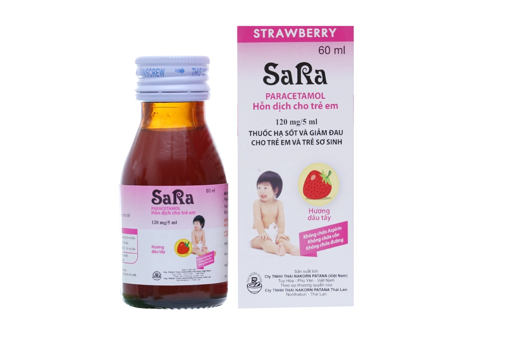 Hỗn dịch uống Sara hương dâu 120mg/5ml giảm đau, hạ sốt cho trẻ em chai 60ml - 1