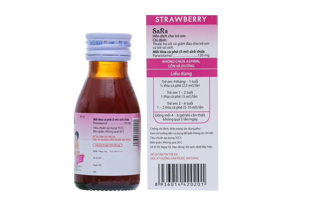 Hỗn dịch uống Sara hương dâu 120mg/5ml giảm đau, hạ sốt cho trẻ em chai 60ml - 2
