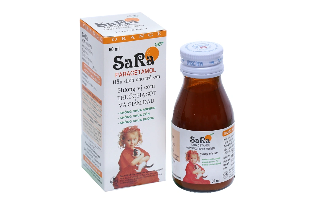 Hỗn dịch uống Sara hương cam 250mg/5ml giảm đau, hạ sốt chai 60ml - 