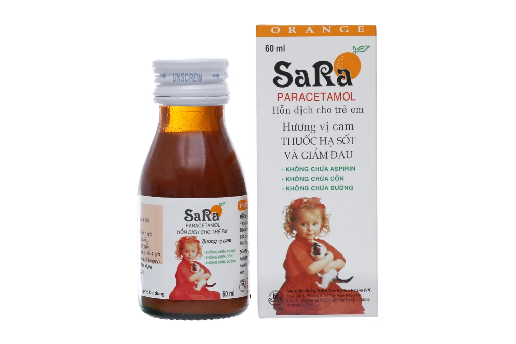 Hỗn dịch uống Sara hương cam 250mg/5ml giảm đau, hạ sốt chai 60ml - 1