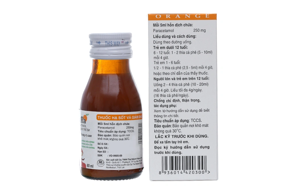 Hỗn dịch uống Sara hương cam 250mg/5ml giảm đau, hạ sốt chai 60ml - 2