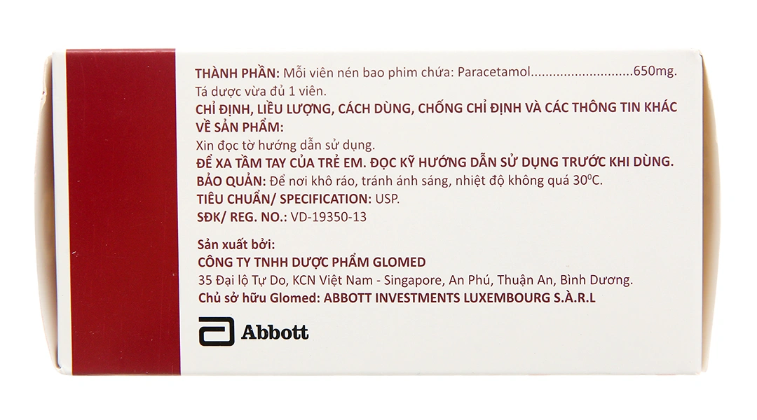 Glotadol 650 hạ sốt, giảm đau từ nhẹ đến vừa (10 vỉ x 10 viên) - 2