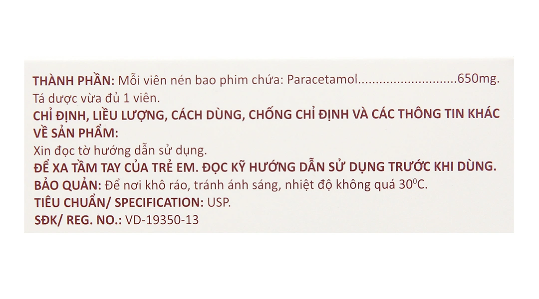 Glotadol 650 hạ sốt, giảm đau từ nhẹ đến vừa (10 vỉ x 10 viên) - 4