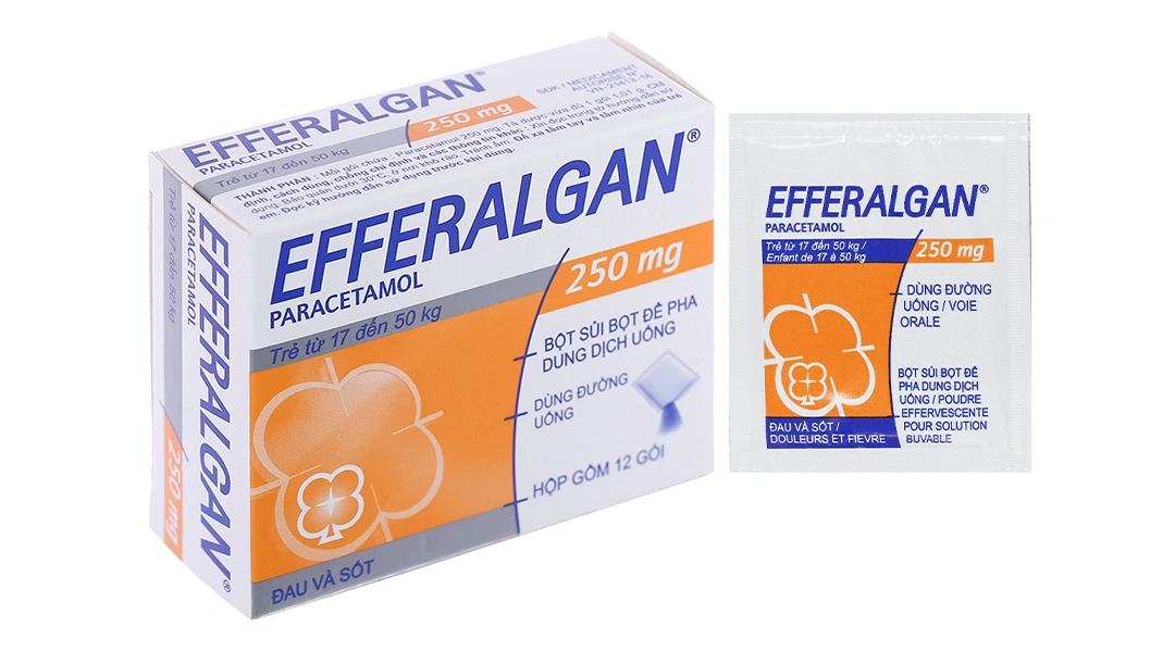 Bột sủi Efferalgan 250mg giảm đau, hạ sốt (12 gói x 1.01g) - 