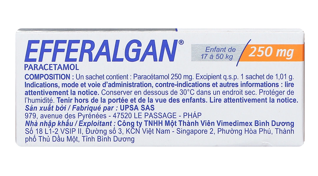 Bột sủi Efferalgan 250mg giảm đau, hạ sốt (12 gói x 1.01g) - 4