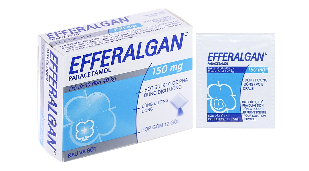 Bột sủi Efferalgan 150mg giảm đau từ nhẹ đến vừa, hạ sốt (12 gói x 0.606g) - 