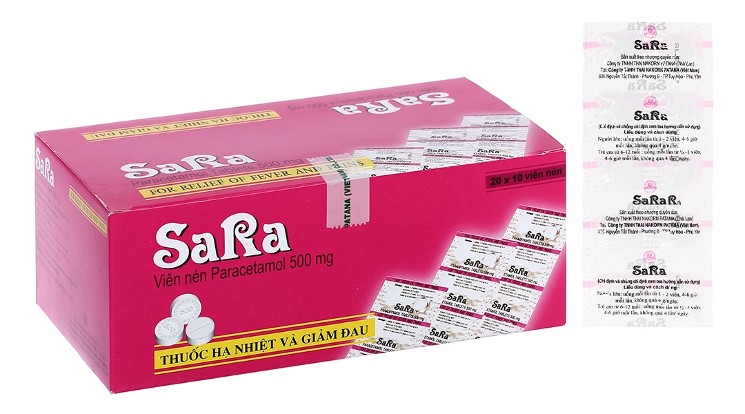 Sara 500mg trị các chứng đau và sốt từ nhẹ đến vừa (20 vỉ x 10 viên) - 