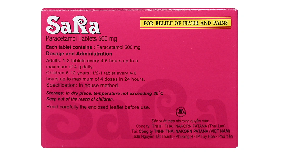 Sara 500mg trị các chứng đau và sốt từ nhẹ đến vừa (20 vỉ x 10 viên) - 3