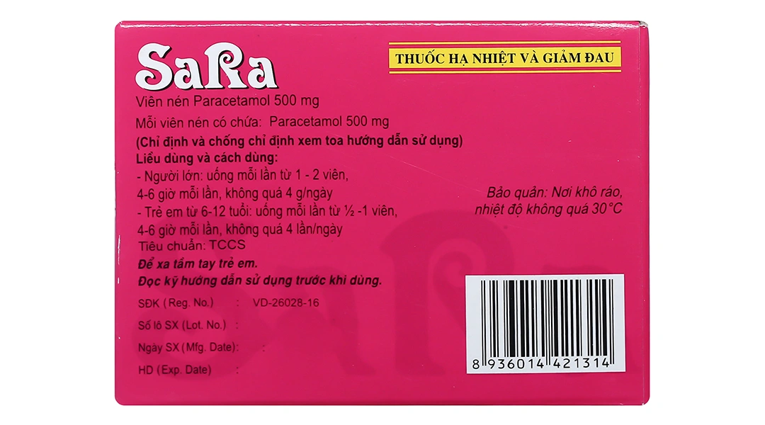 Sara 500mg trị các chứng đau và sốt từ nhẹ đến vừa (20 vỉ x 10 viên) - 4