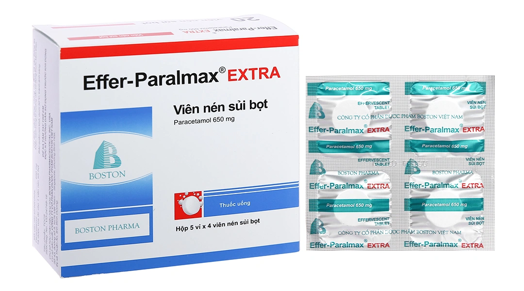 Viên sủi Effer-Paralmax Extra 650mg giảm đau, hạ sốt từ nhẹ đến vừa (5 vỉ x 4 viên) - 