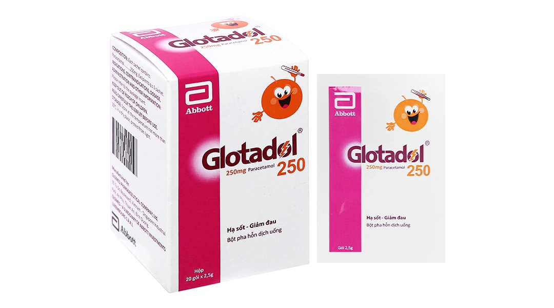 Bột pha hỗn dịch uống Glotadol 250 giảm đau, hạ sốt do cảm cúm (20 gói x 2.5g) - 