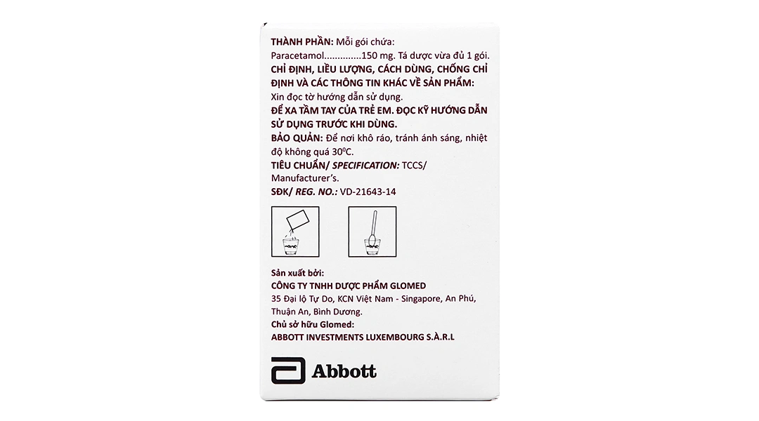 Bột pha hỗn dịch uống Glotadol 150 giảm đau, hạ sốt (20 gói x 2g) - 3