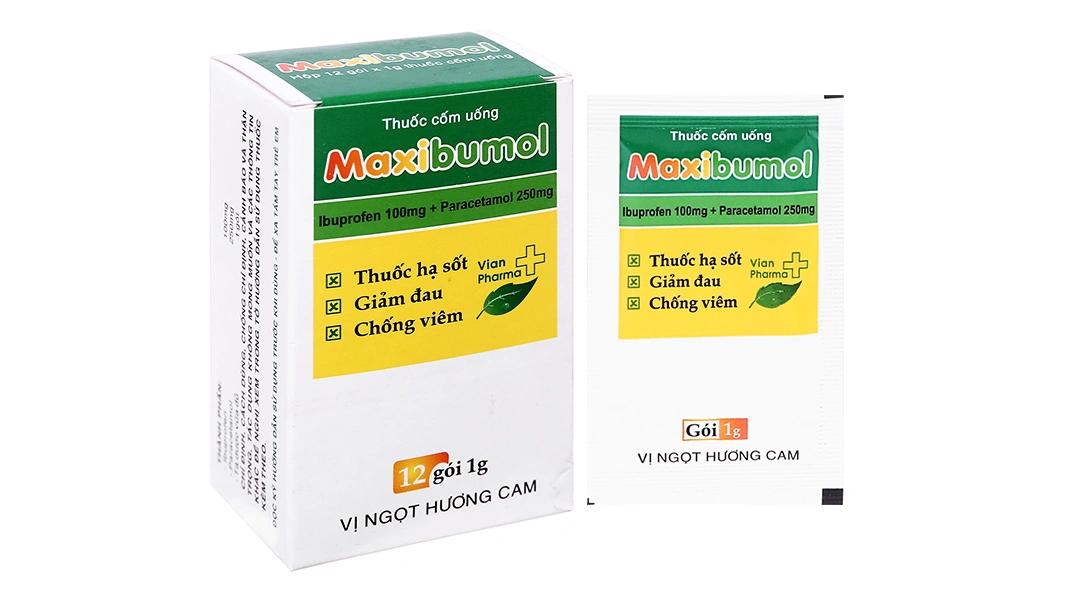 Thuốc cốm Maxibumol 100mg/250mg giảm đau, hạ sốt, kháng viêm (12 gói x 1g) - 