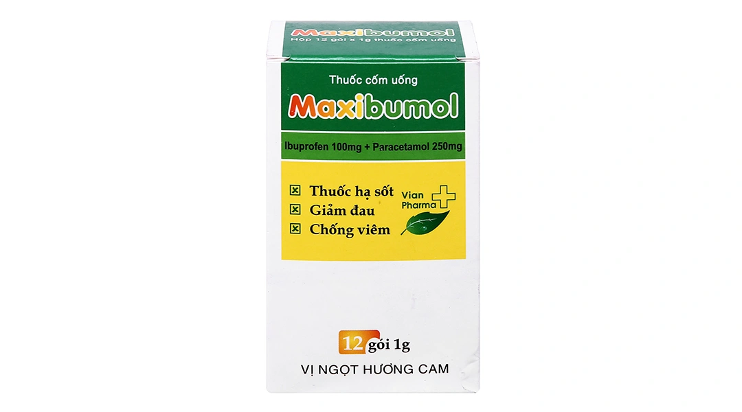 Thuốc cốm Maxibumol 100mg/250mg giảm đau, hạ sốt, kháng viêm (12 gói x 1g) - 1