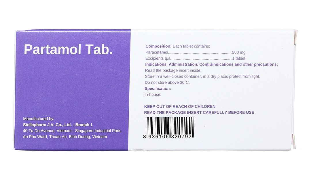 Partamol Tab. 500mg Stella trị các triệu chứng đau từ nhẹ đến vừa (10 vỉ x 10 viên) - 3