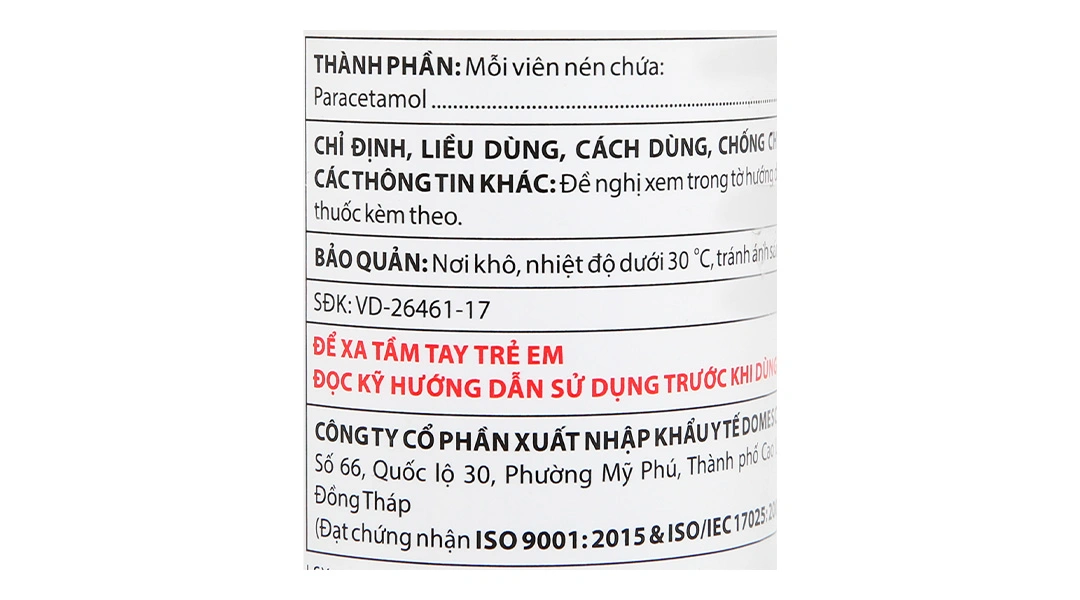 Dopagan 500mg giảm đau, hạ sốt từ nhẹ đến vừa lọ 100 viên - 4