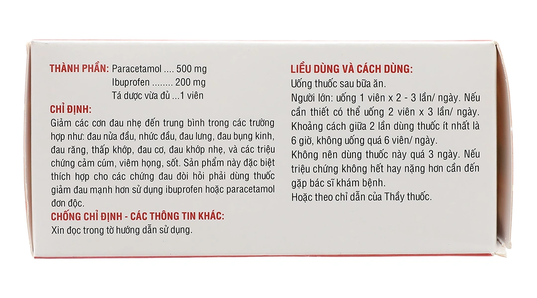 Hapacol Pain giảm đau, hạ sốt từ nhẹ đến trung bình (10 vỉ x 10 viên) - 3