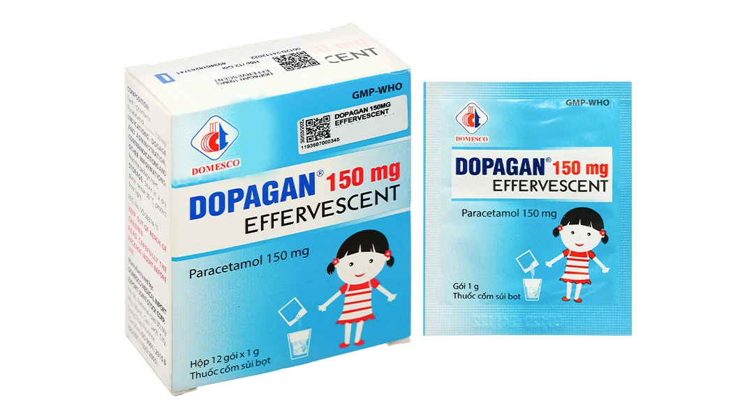 Thuốc cốm Dopagan 150mg Effervescent giảm đau, hạ sốt (12 gói x 1g) - 