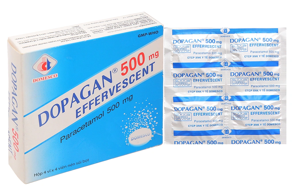 Viên sủi Dopagan 500mg Effervescent giảm đau, hạ sốt từ nhẹ đến vừa (4 vỉ x 4 viên) - 