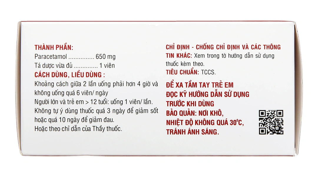 Hapacol 650 giảm đau, hạ sốt (10 vỉ x 10 viên) - 2