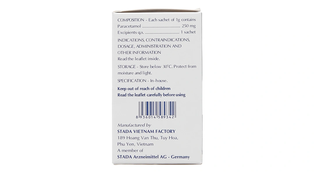Cốm pha dung dịch Paracetamol Stada 250mg giảm đau, hạ sốt (30 gói x 1g) - 3