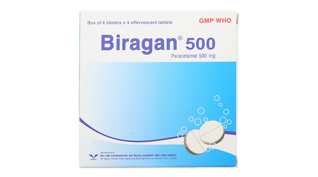 Viên sủi Biragan 500 giảm đau, hạ sốt (4 vỉ x 4 viên) - 1