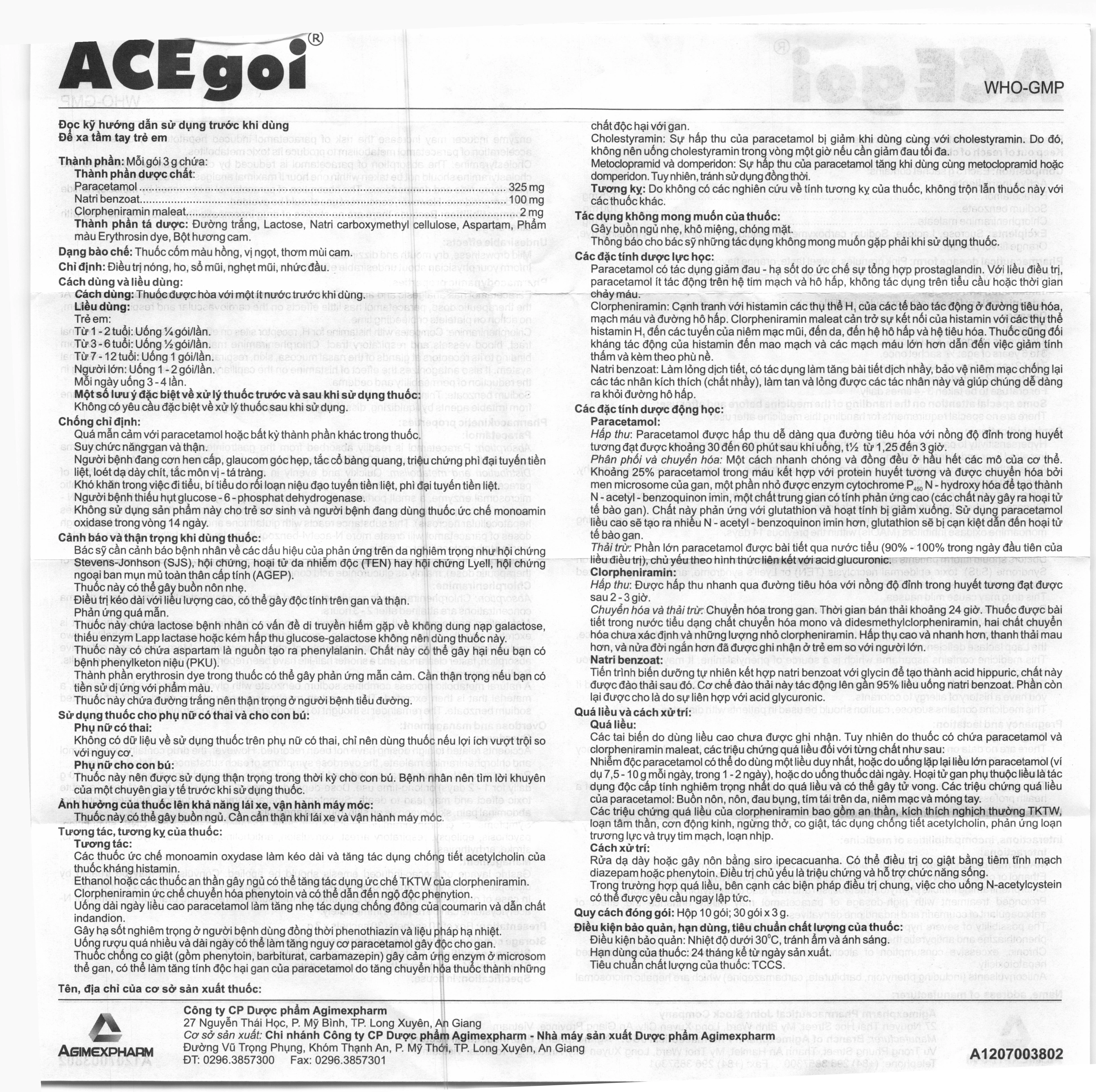 Thuốc cốm ACEgoi trị sốt, ho, sổ mũi, nhức đầu (30 gói x 3g) - 5